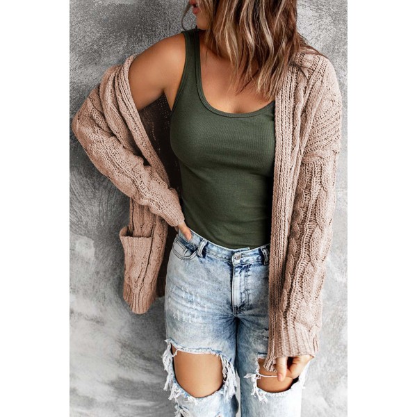 Drop-shoulder Open Front Knitted Sweater