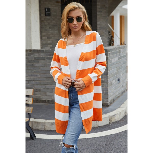 Colorblock Open Front Knitted Cardigan