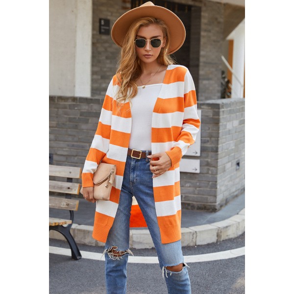 Colorblock Open Front Knitted Cardigan