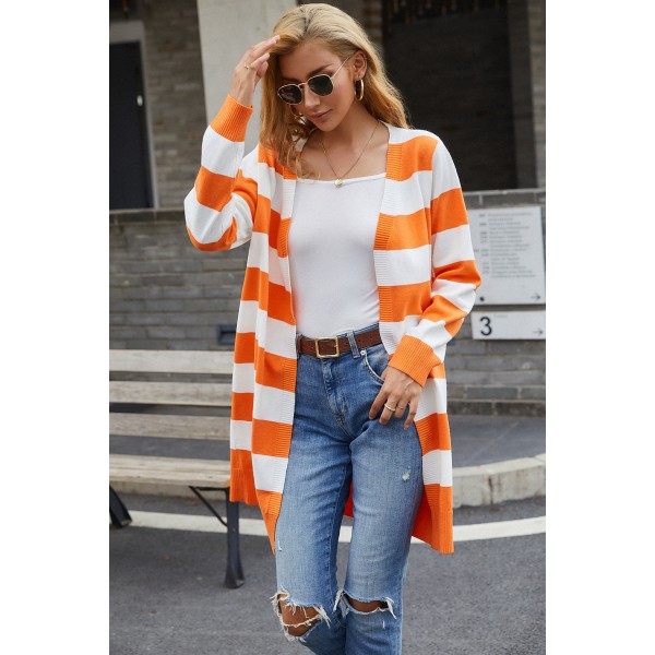 Colorblock Open Front Knitted Cardigan