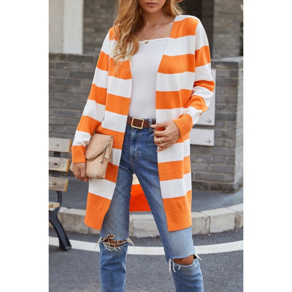 Colorblock Open Front Knitted Cardigan
