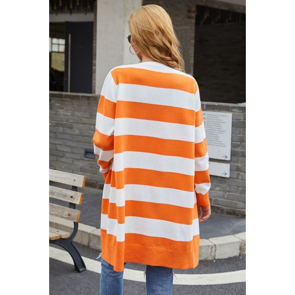 Colorblock Open Front Knitted Cardigan