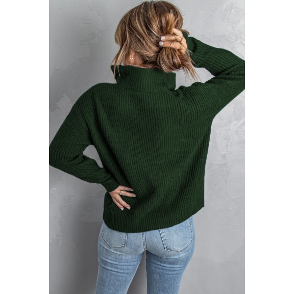 Green Zip Neck Knitted Sweater