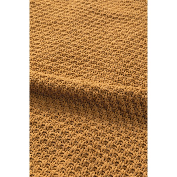 Yellow Solid Turtleneck Cable Knit Pullover Sweater