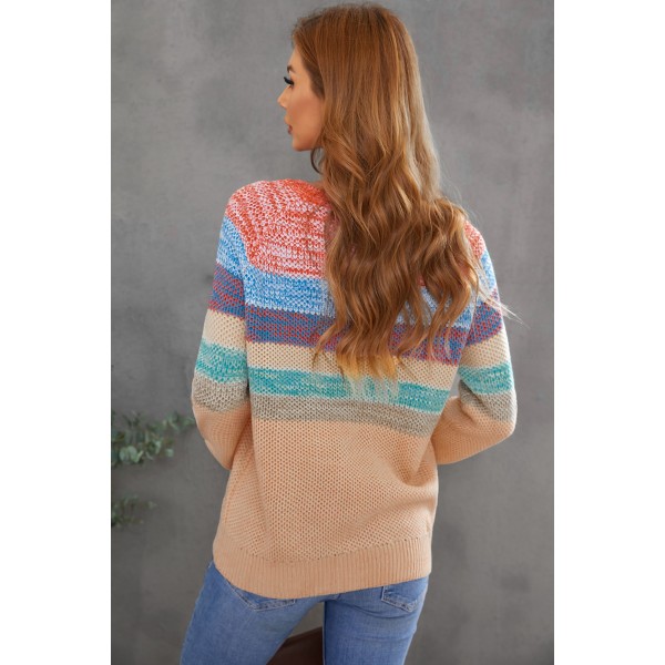 Multicolor Striped V Neck Pullover Sweater