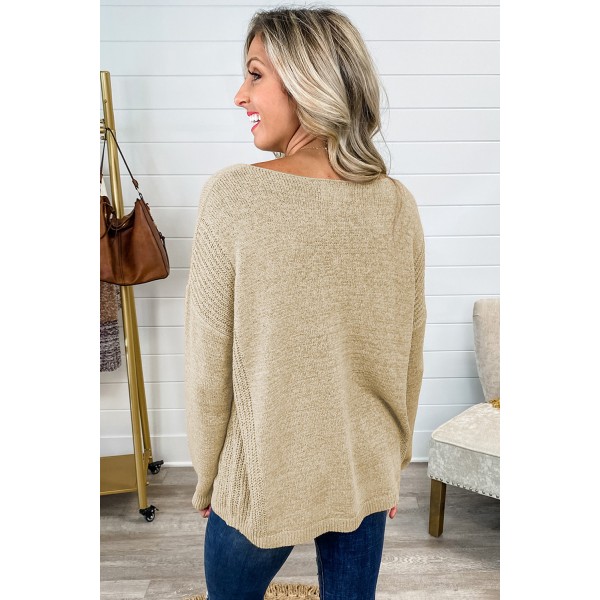 Apricot Long Sleeve Drop Shoulder Knitted Sweater