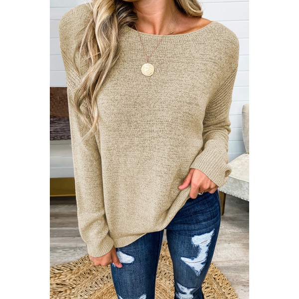 Apricot Long Sleeve Drop Shoulder Knitted Sweater