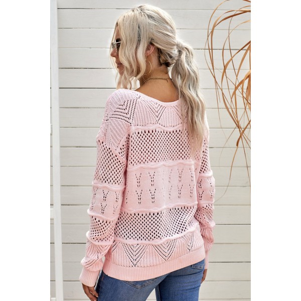 Pink Drop Shoulder Knitted Pullover Sweater