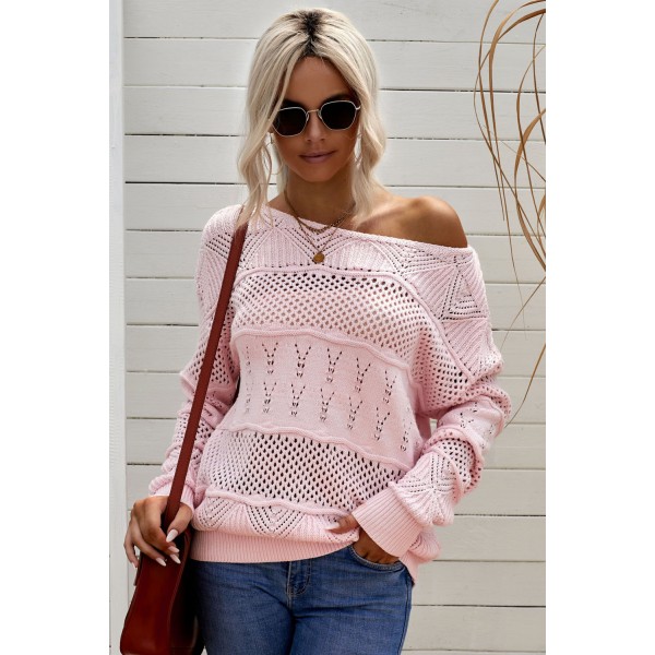 Pink Drop Shoulder Knitted Pullover Sweater