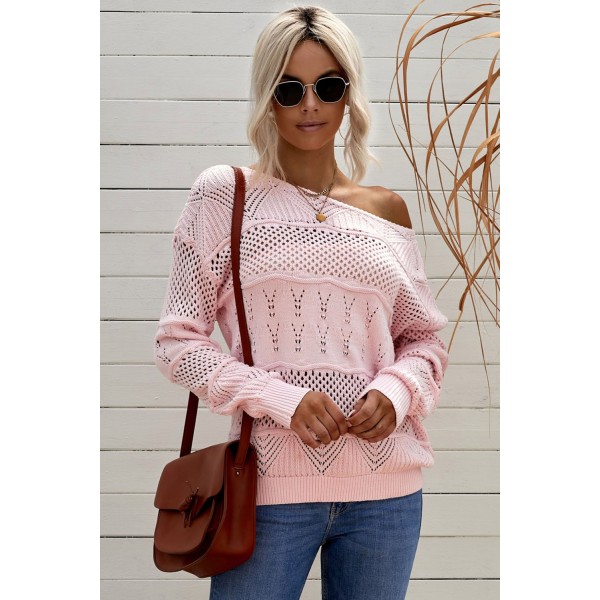 Pink Drop Shoulder Knitted Pullover Sweater
