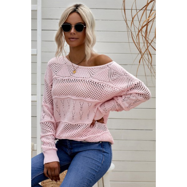 Pink Drop Shoulder Knitted Pullover Sweater