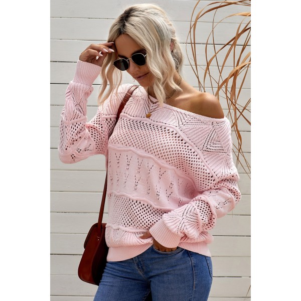 Pink Drop Shoulder Knitted Pullover Sweater