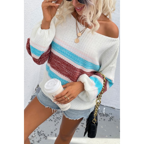 Color Block Knitted Drop Shoulder Pullover Sweater