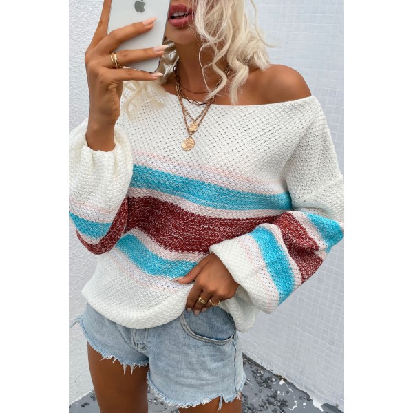 Color Block Knitted Drop Shoulder Pullover Sweater