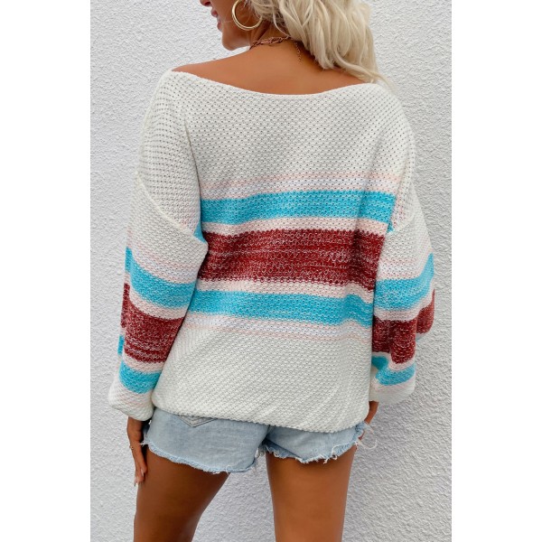 Color Block Knitted Drop Shoulder Pullover Sweater