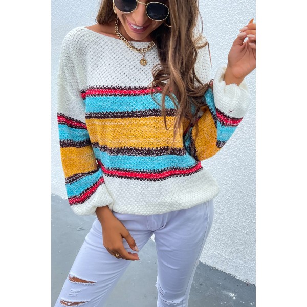 Yellow Color Block Knitted Drop Shoulder Pullover Sweater