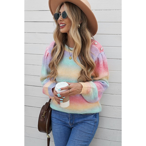 Pearl Decoration Gradient Tie-dye Sweater