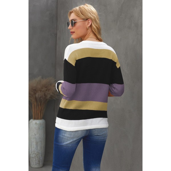 Purple Color Block Knit Sweater