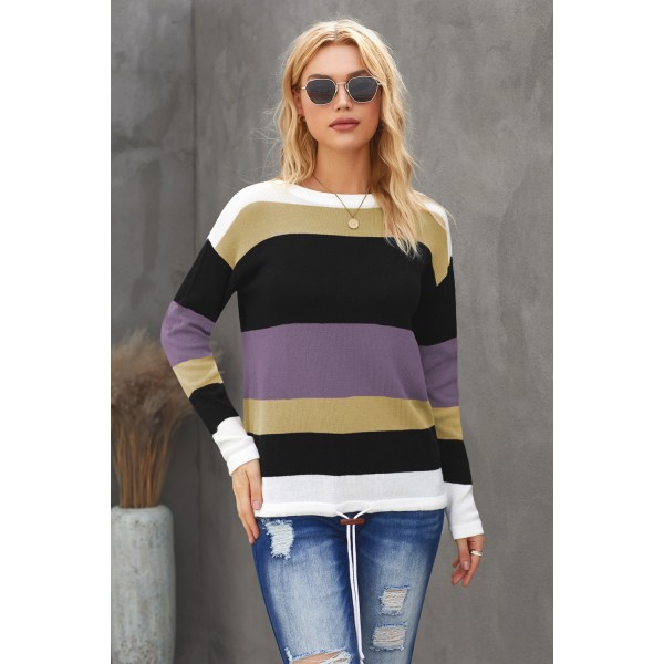 Purple Color Block Knit Sweater