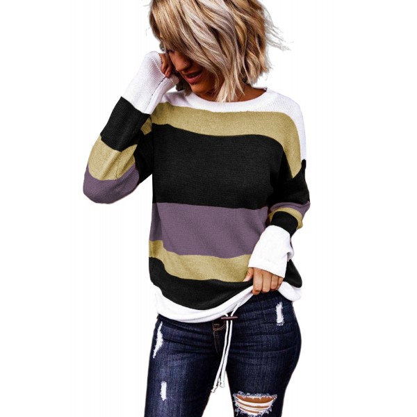Purple Color Block Knit Sweater