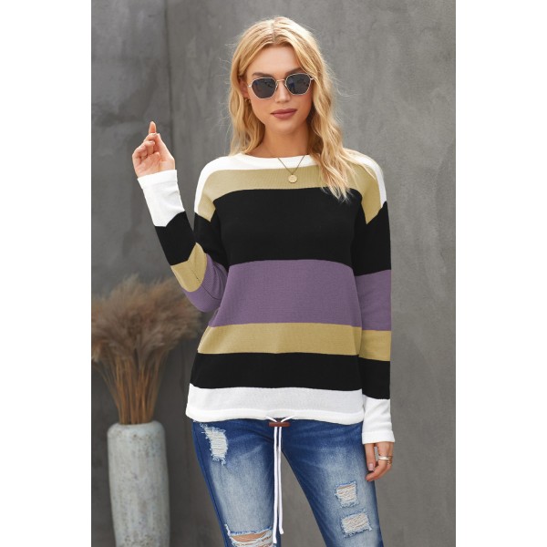 Purple Color Block Knit Sweater