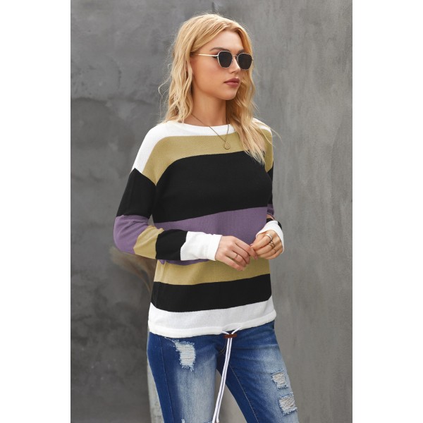 Purple Color Block Knit Sweater
