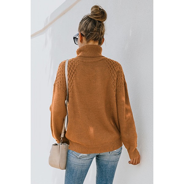 Brown Turtleneck Knitted Pullover Sweater