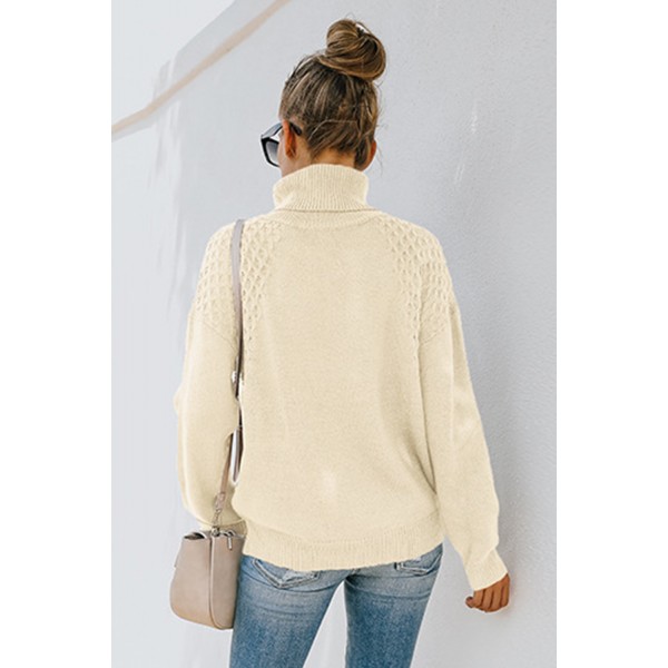 Apricot Turtleneck Knitted Pullover Sweater