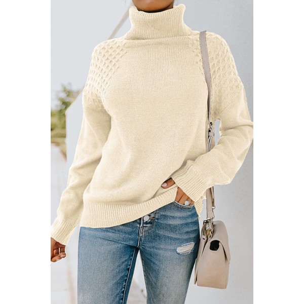Apricot Turtleneck Knitted Pullover Sweater