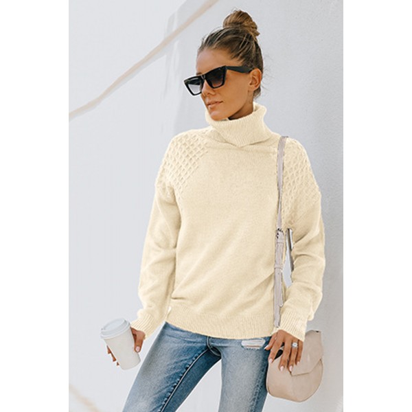 Apricot Turtleneck Knitted Pullover Sweater