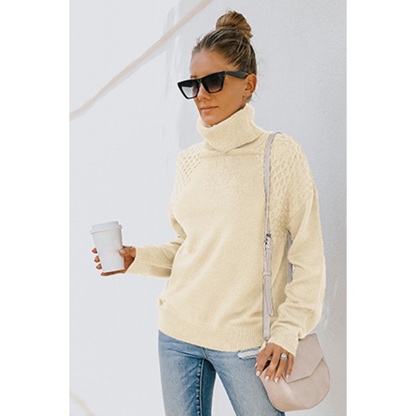 Apricot Turtleneck Knitted Pullover Sweater
