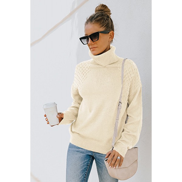 Apricot Turtleneck Knitted Pullover Sweater