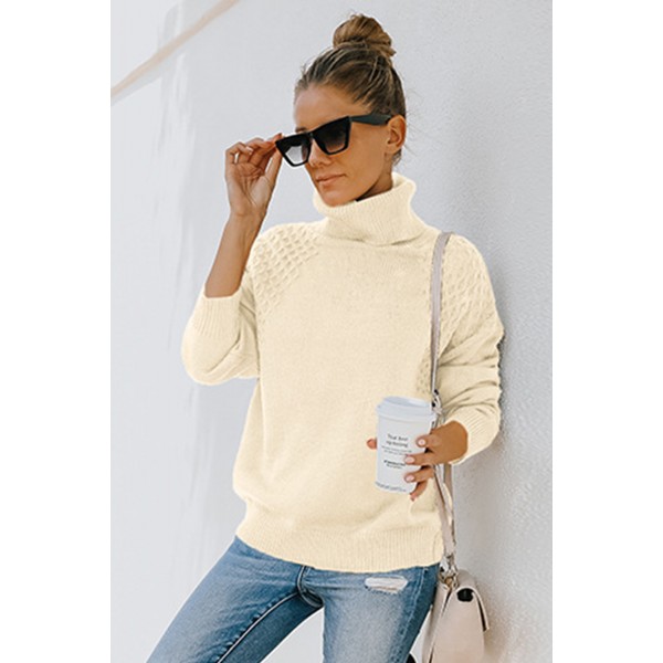 Apricot Turtleneck Knitted Pullover Sweater
