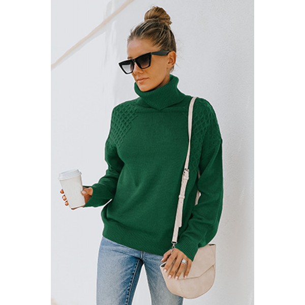 Green Turtleneck Knitted Pullover Sweater