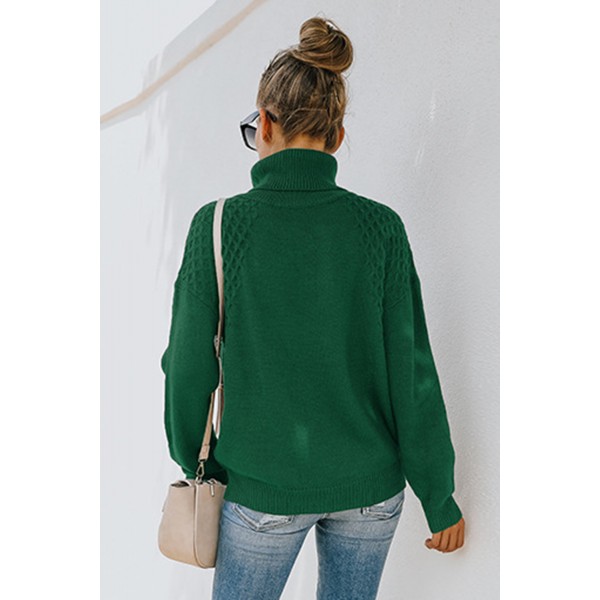 Green Turtleneck Knitted Pullover Sweater