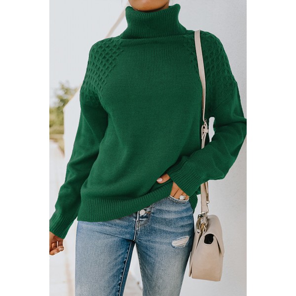 Green Turtleneck Knitted Pullover Sweater