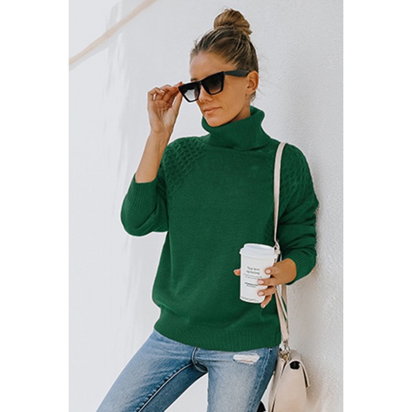 Green Turtleneck Knitted Pullover Sweater