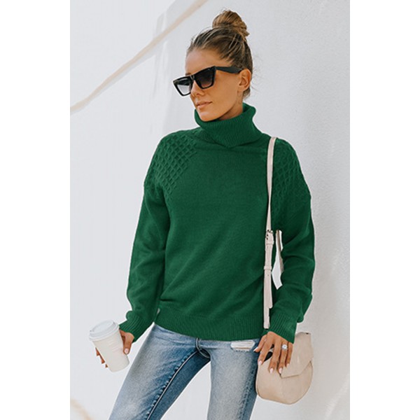 Green Turtleneck Knitted Pullover Sweater
