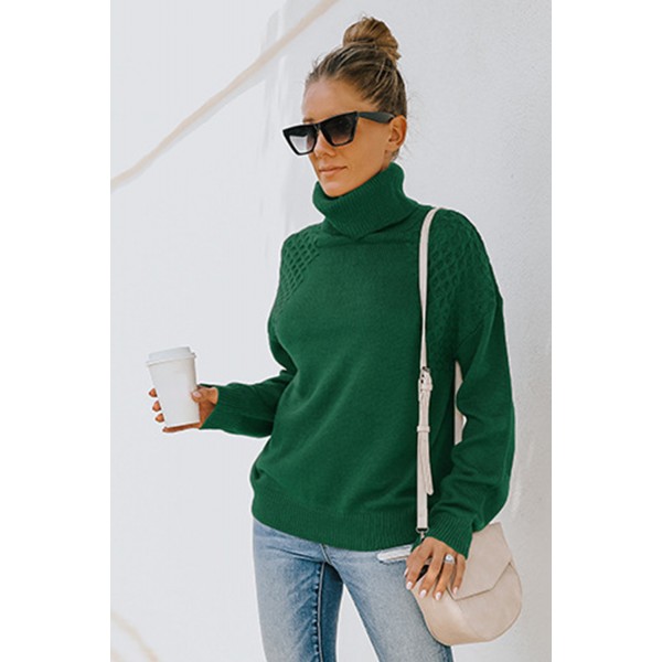 Green Turtleneck Knitted Pullover Sweater