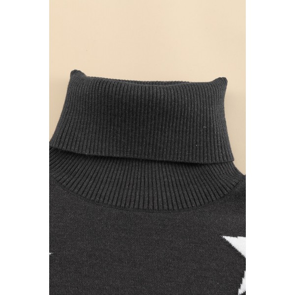 Gray Turtleneck Dropped Sleeve Star Print Sweater