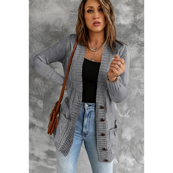 Dark Gray Front Pocket and Buttons Closure Cardigan