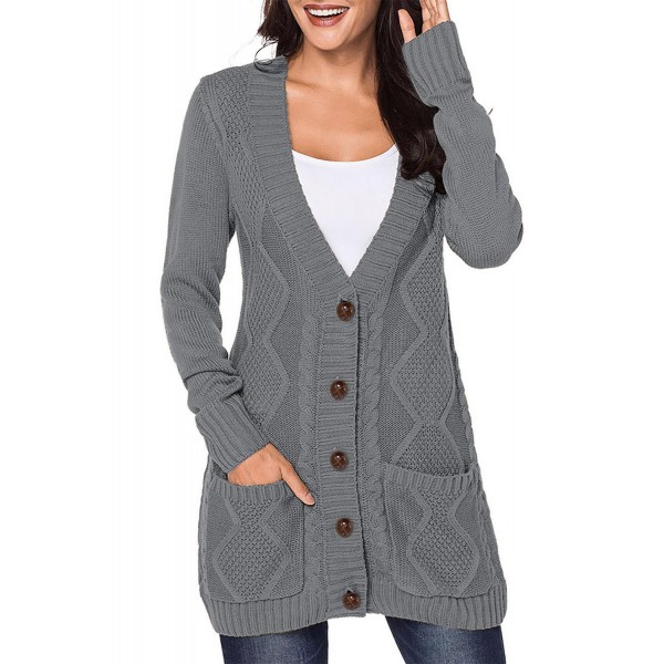 Dark Gray Front Pocket and Buttons Closure Cardigan