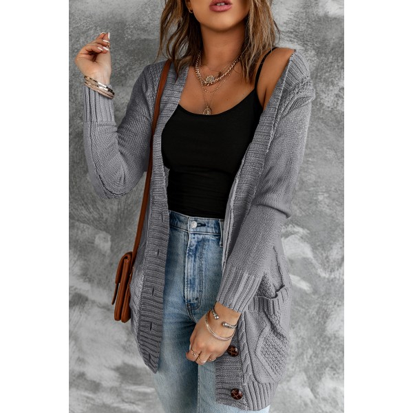 Dark Gray Front Pocket and Buttons Closure Cardigan