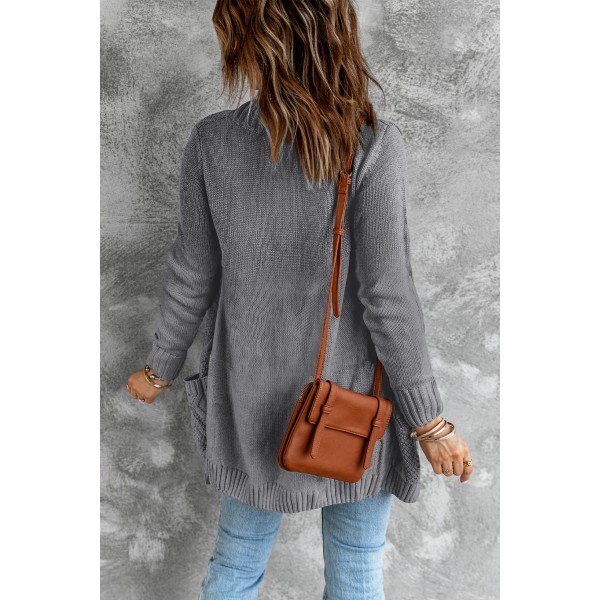 Dark Gray Front Pocket and Buttons Closure Cardigan