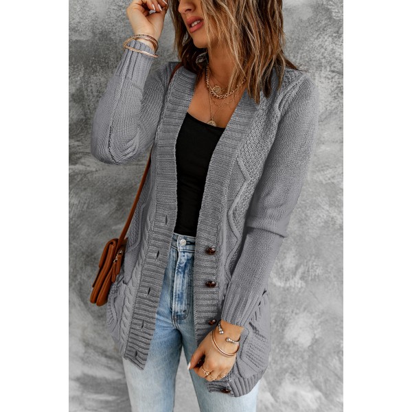 Dark Gray Front Pocket and Buttons Closure Cardigan