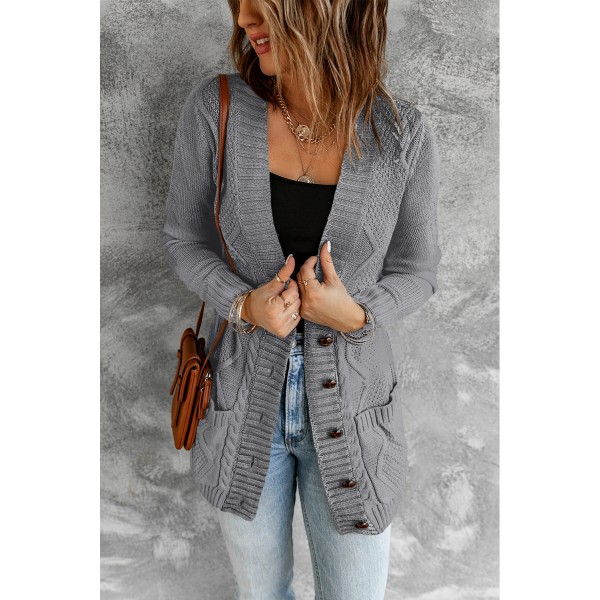 Dark Gray Front Pocket and Buttons Closure Cardigan