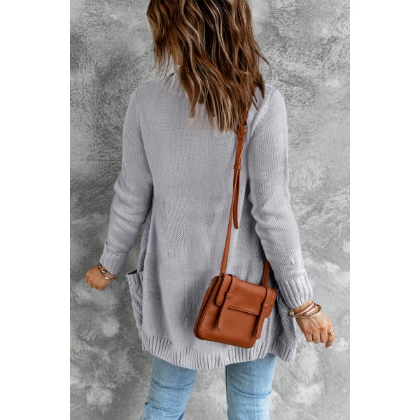 Gray Front Pocket and Buttons Closure Cardigan