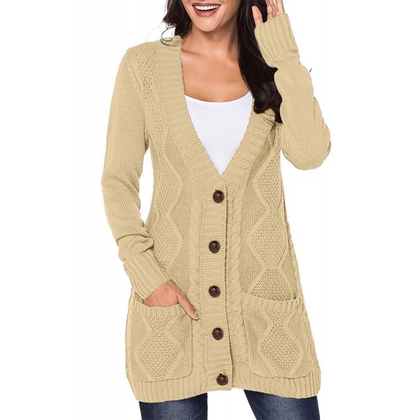 Beige Front Pocket and Buttons Closure Cardigan