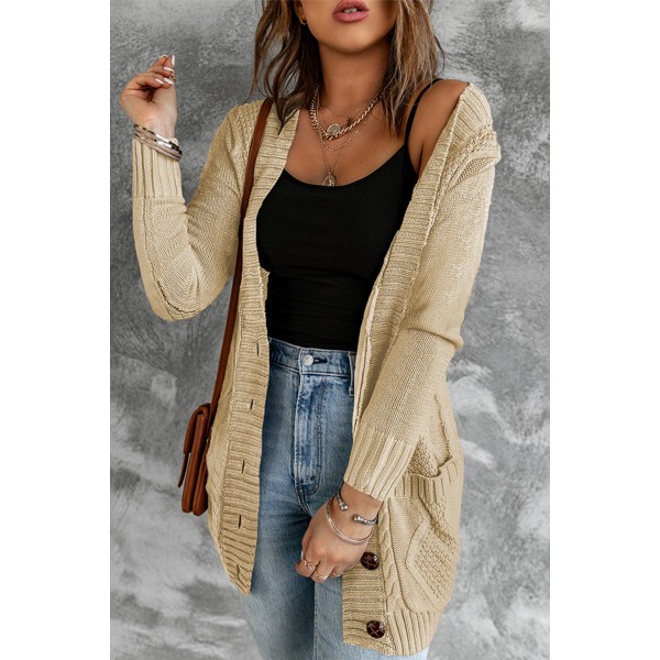Beige Front Pocket and Buttons Closure Cardigan