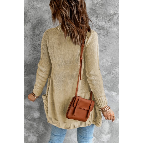 Beige Front Pocket and Buttons Closure Cardigan